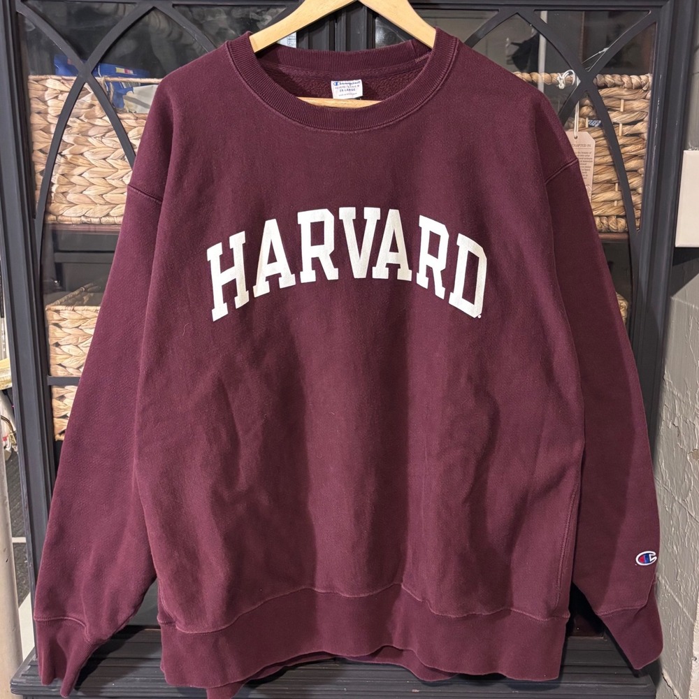 Y2K era Champion Reverse Weave Harvard Sweatshirt XXL Red Spellout Crewneck Ivy